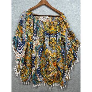 Umgee Womens Colorful Boho Style Blouse Tassels Size‎ L